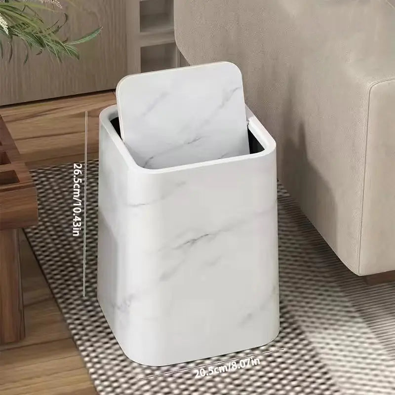Marble Finish Swing Lid Waste Bin – Elegant Trash Can for Home & Office