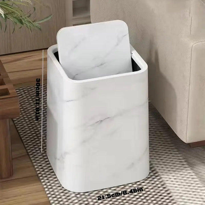 Marble Finish Swing Lid Waste Bin – Elegant Trash Can for Home & Office