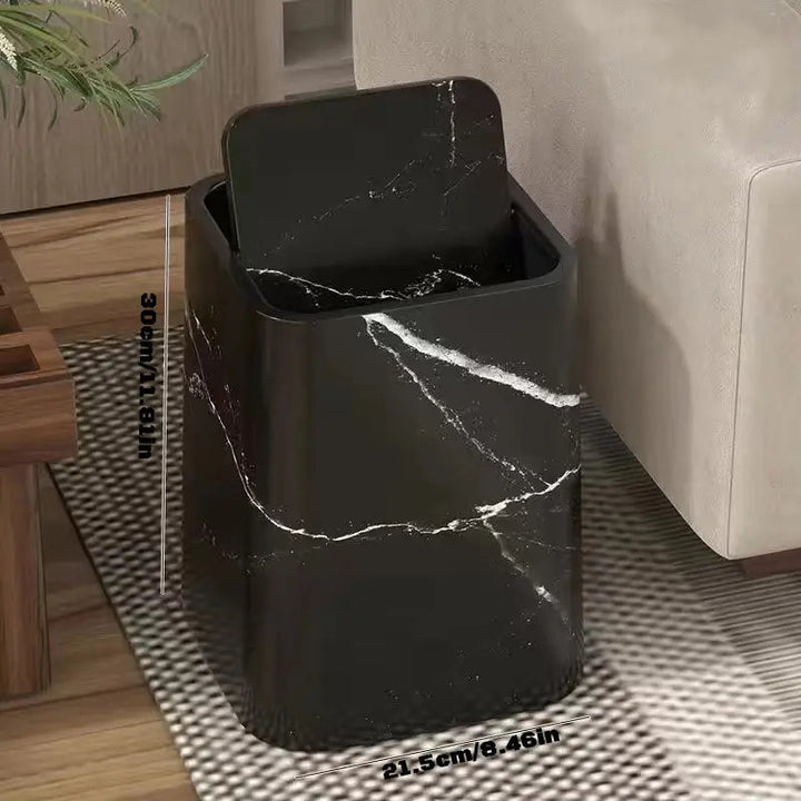 Marble Finish Swing Lid Waste Bin – Elegant Trash Can for Home & Office