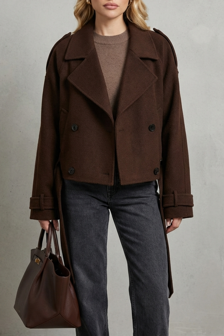 Classic Cropped Double-Breasted Wool Blazer for Women