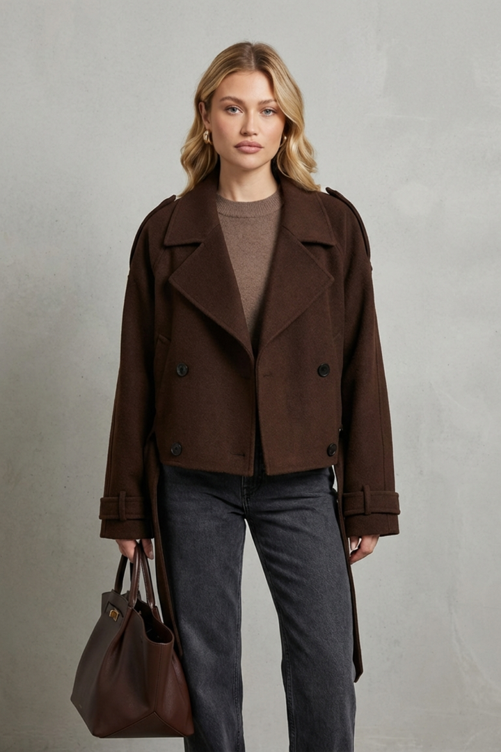 Classic Cropped Double-Breasted Wool Blazer for Women