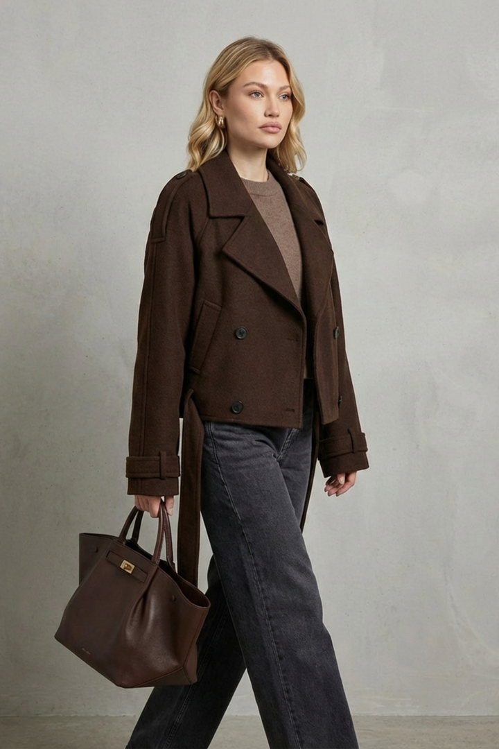 Classic Cropped Double-Breasted Wool Blazer for Women
