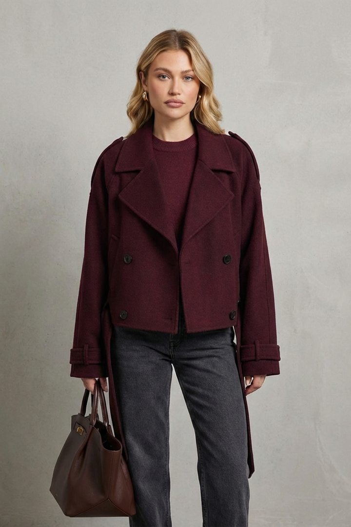 Classic Cropped Double-Breasted Wool Blazer for Women