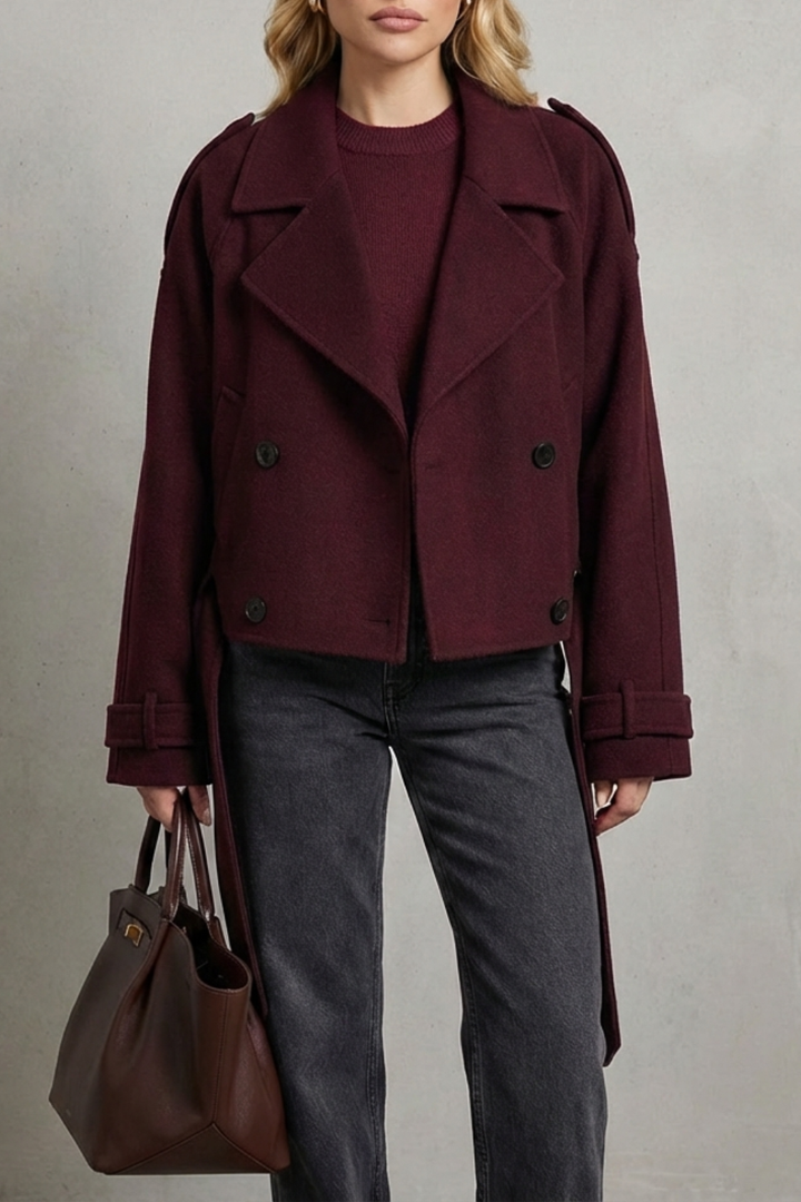Classic Cropped Double-Breasted Wool Blazer for Women