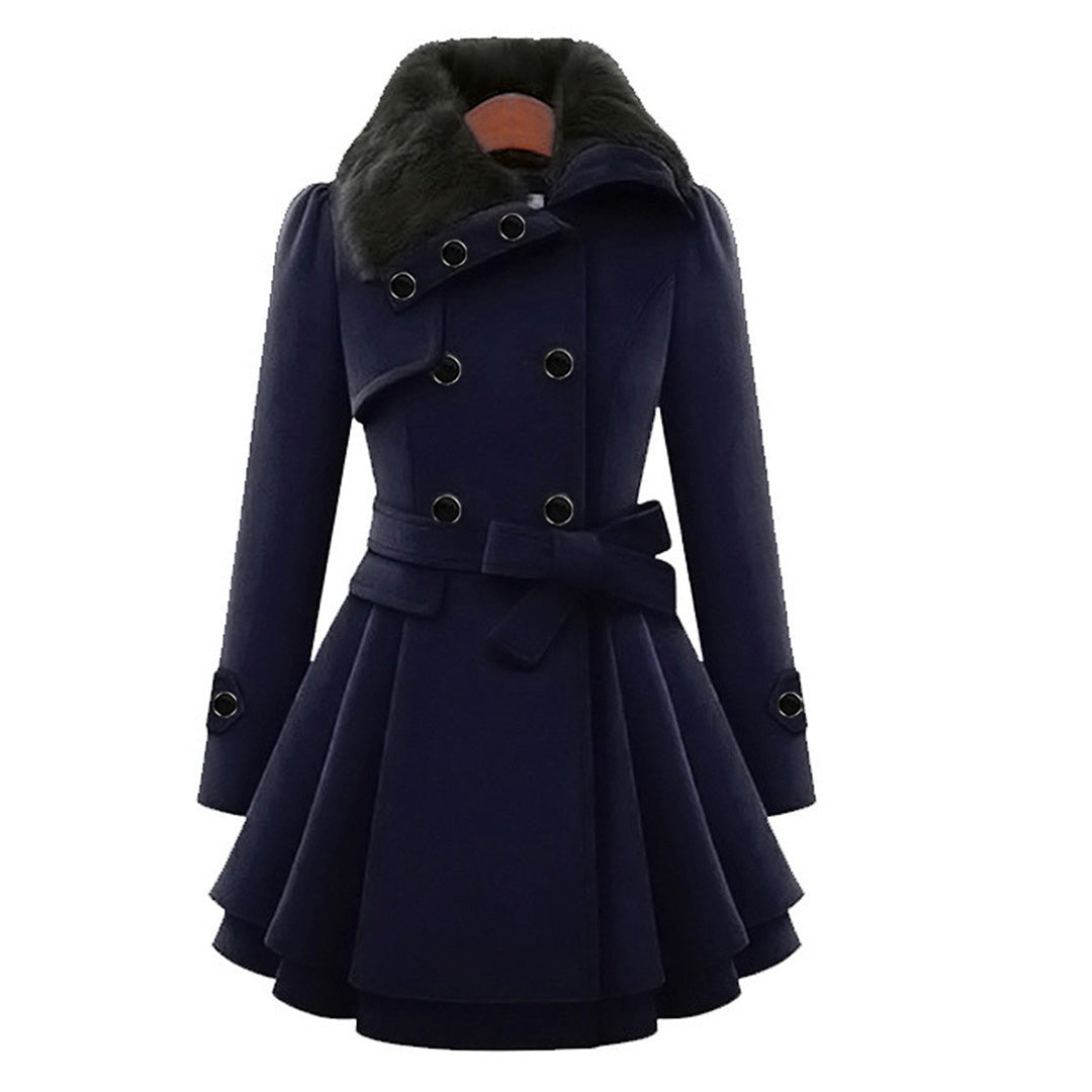 Women's Structured Plush Collar Tailored Coat for Casual and Evening Wear