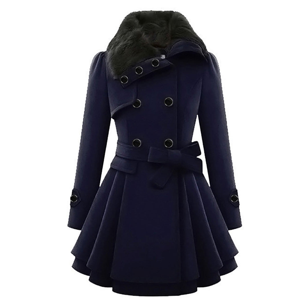 Women's Structured Plush Collar Tailored Coat for Casual and Evening Wear