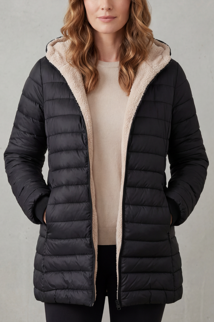 Women's Cozy Sherpa-Lined Hooded Puffer Jacket – Warm Winter Outerwear