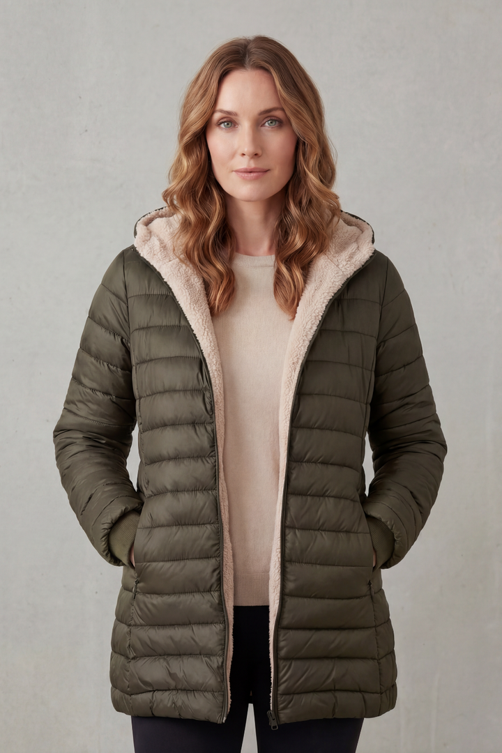 Women's Cozy Sherpa-Lined Hooded Puffer Jacket – Warm Winter Outerwear