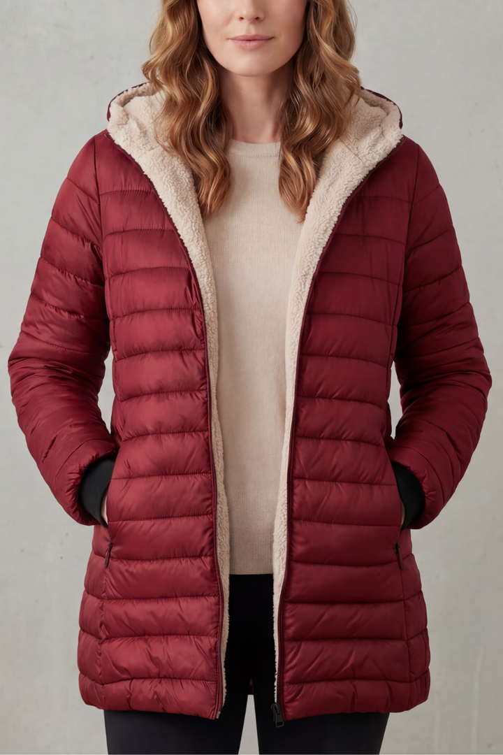 Women's Cozy Sherpa-Lined Hooded Puffer Jacket – Warm Winter Outerwear