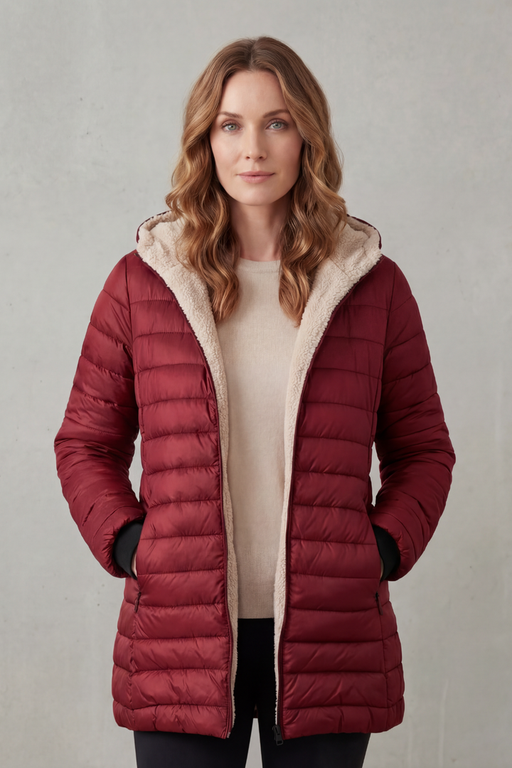 Women's Cozy Sherpa-Lined Hooded Puffer Jacket – Warm Winter Outerwear