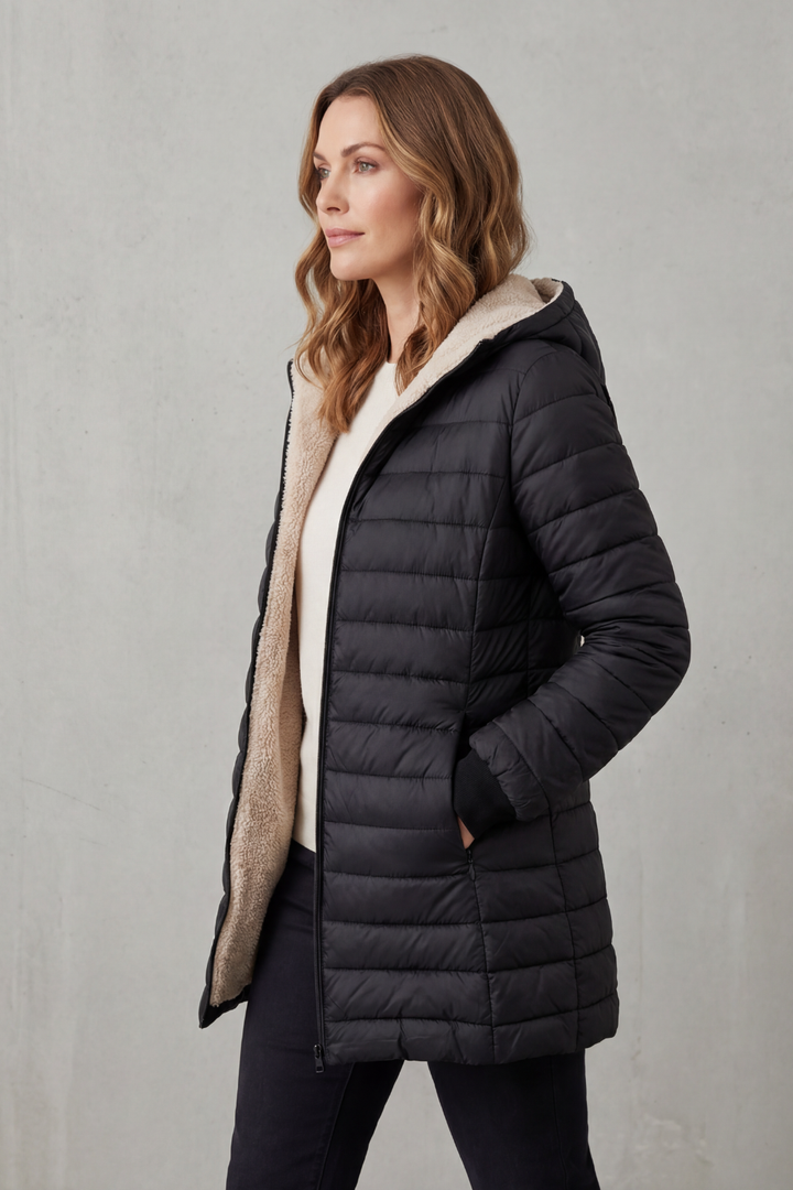 Women's Cozy Sherpa-Lined Hooded Puffer Jacket – Warm Winter Outerwear
