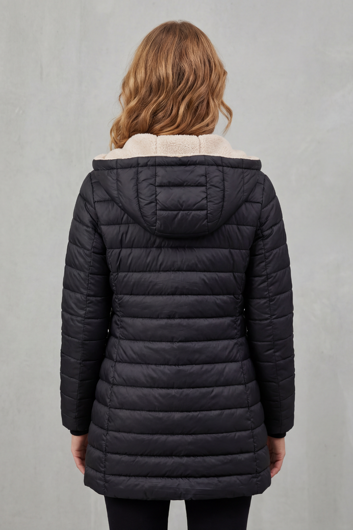 Women's Cozy Sherpa-Lined Hooded Puffer Jacket – Warm Winter Outerwear