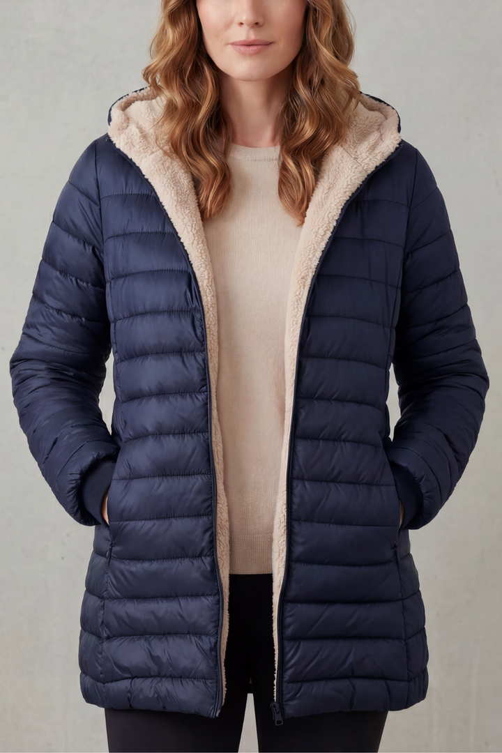 Women's Cozy Sherpa-Lined Hooded Puffer Jacket – Warm Winter Outerwear