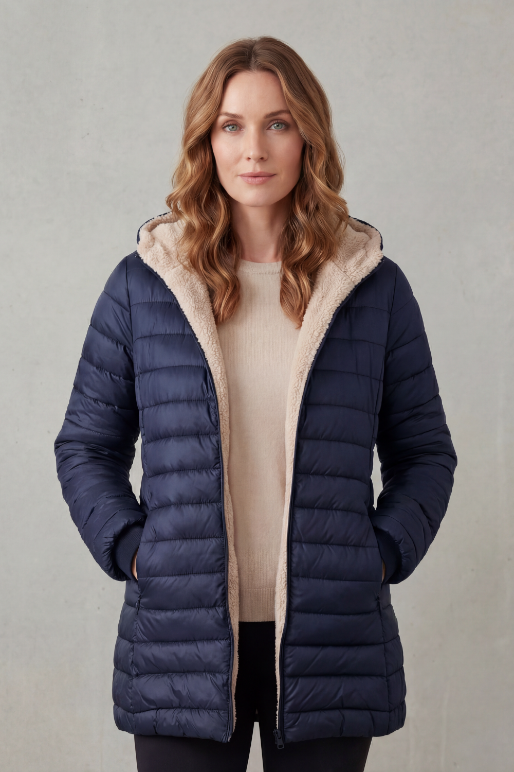 Women's Cozy Sherpa-Lined Hooded Puffer Jacket – Warm Winter Outerwear
