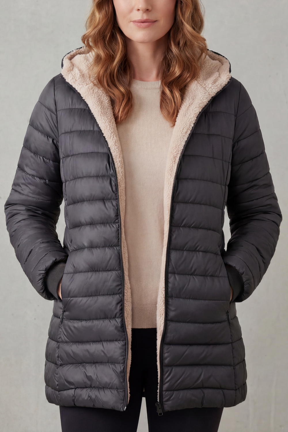 Women's Cozy Sherpa-Lined Hooded Puffer Jacket – Warm Winter Outerwear