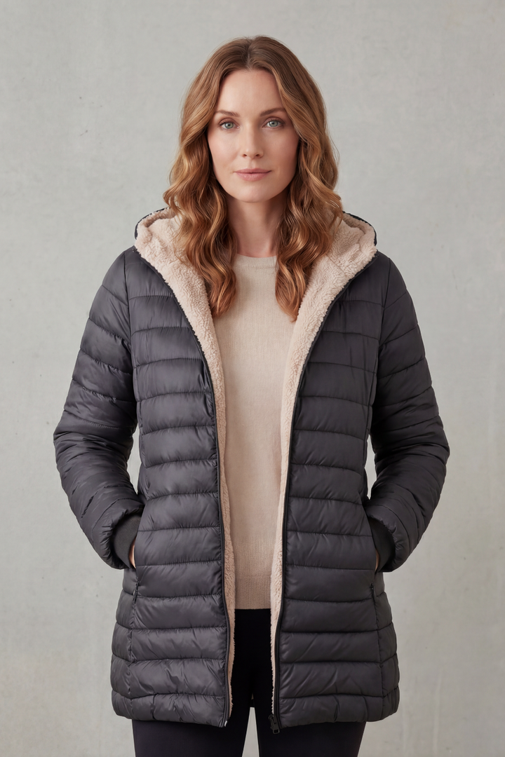Women's Cozy Sherpa-Lined Hooded Puffer Jacket – Warm Winter Outerwear