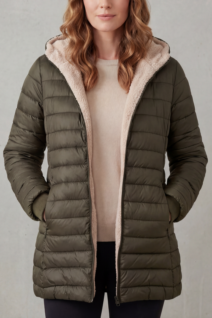 Women's Cozy Sherpa-Lined Hooded Puffer Jacket – Warm Winter Outerwear