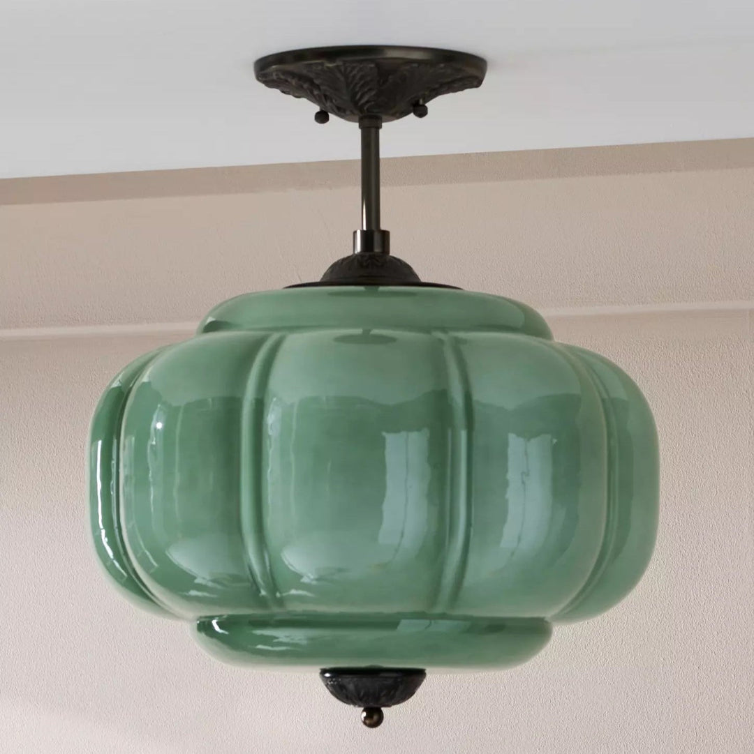 Eldio Green Glass Semi Flush Mount Light