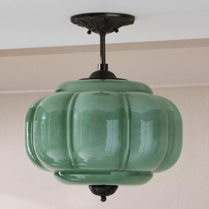 Eldio Green Glass Semi Flush Mount Light