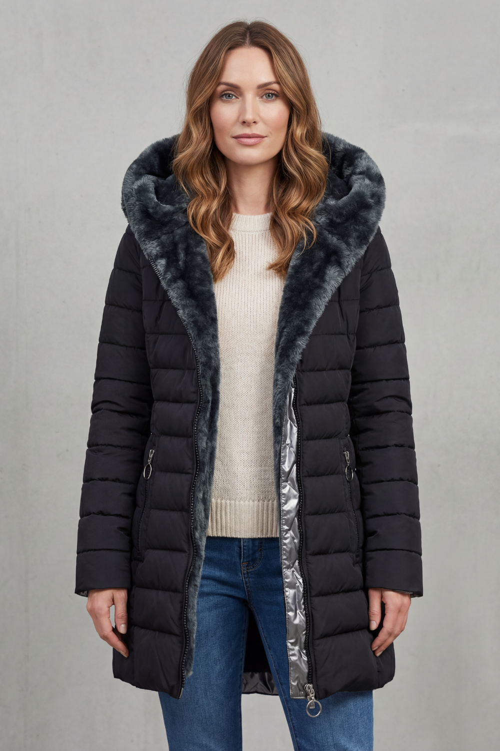 Women's Luxe Faux Fur Lined Winter Parka Coat