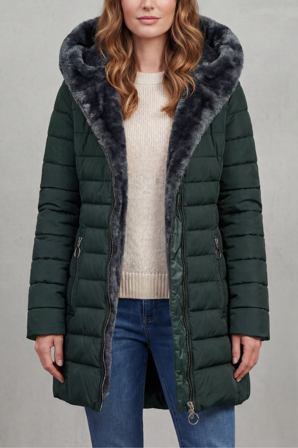 Women's Luxe Faux Fur Lined Winter Parka Coat