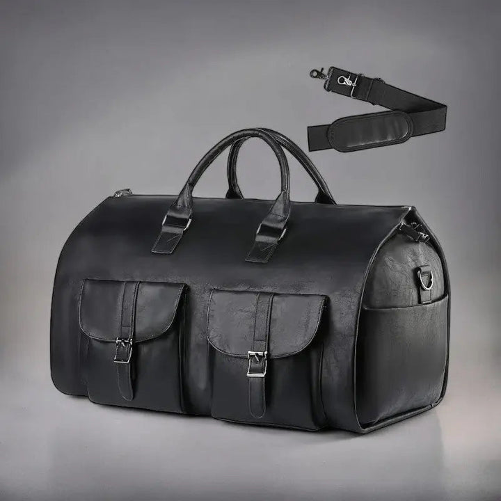 Convertible Leather Travel Weekender Duffle - 2-in-1 Garment & Carry-On Bag