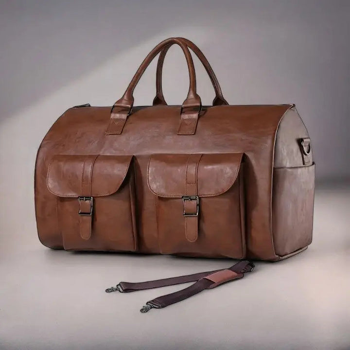 Convertible Leather Travel Weekender Duffle - 2-in-1 Garment & Carry-On Bag