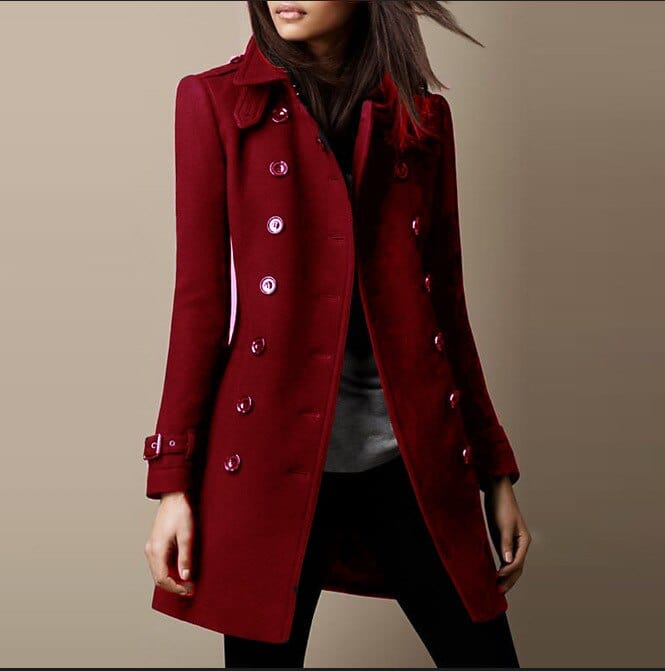 Classic Wool Blend Double Breasted Tailored Coat for Women