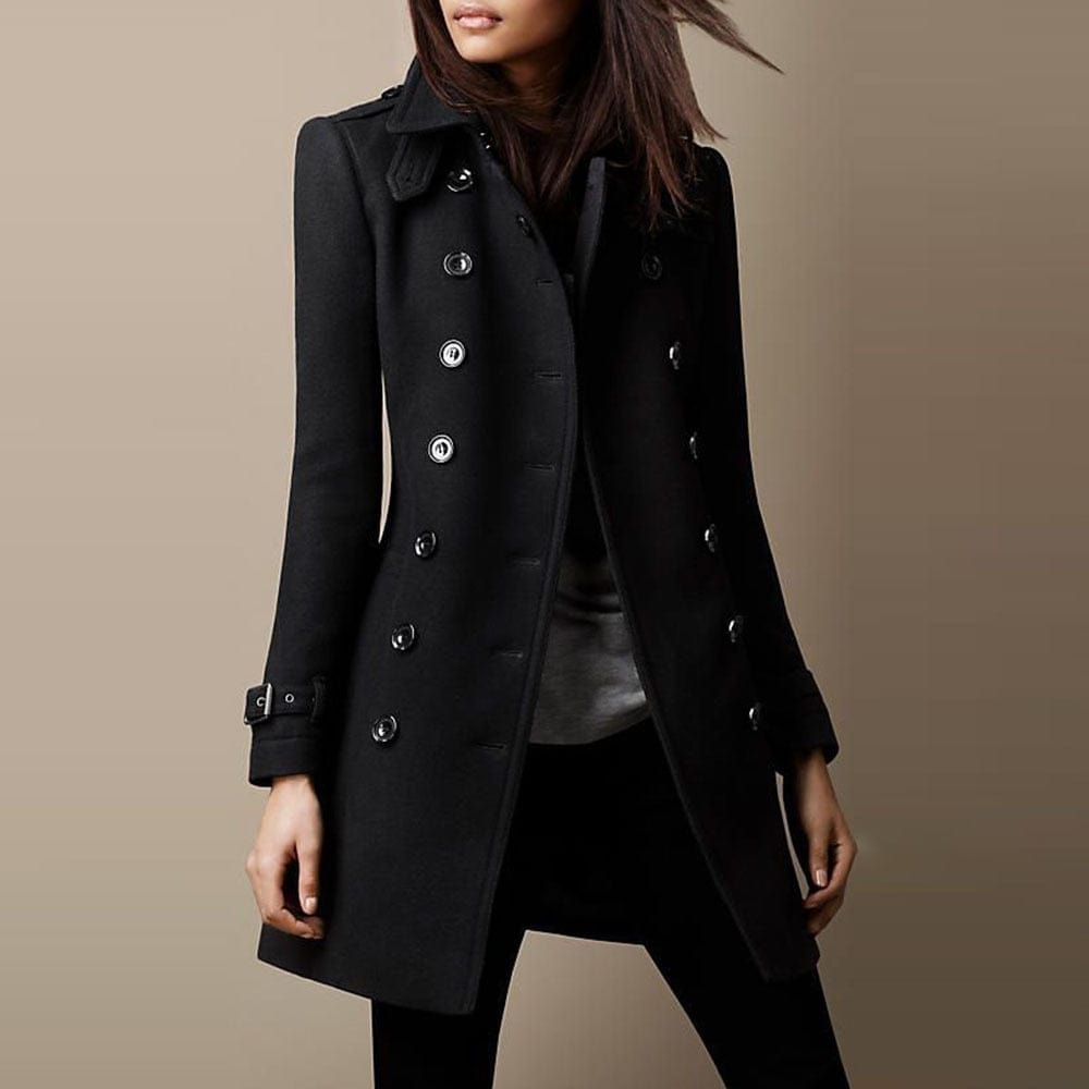 Classic Wool Blend Double Breasted Tailored Coat for Women