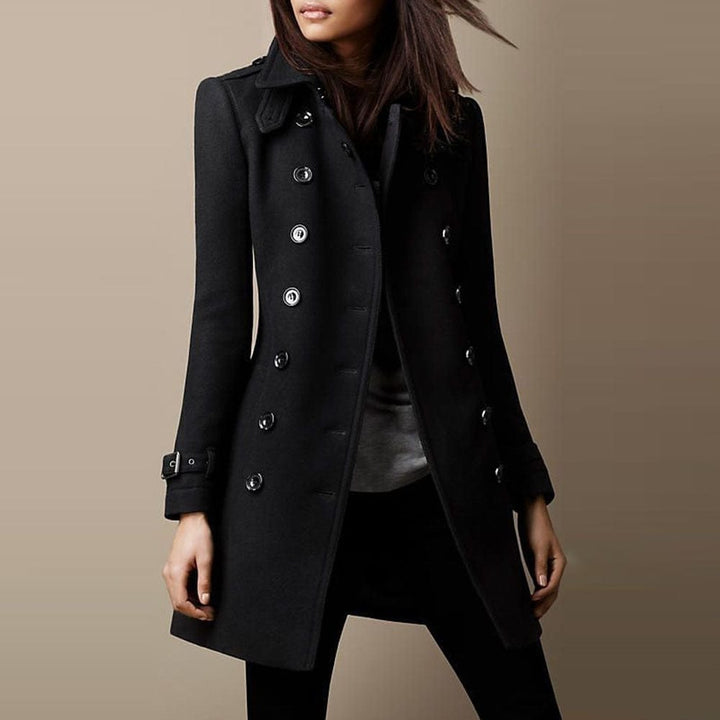 Classic Wool Blend Double Breasted Tailored Coat for Women