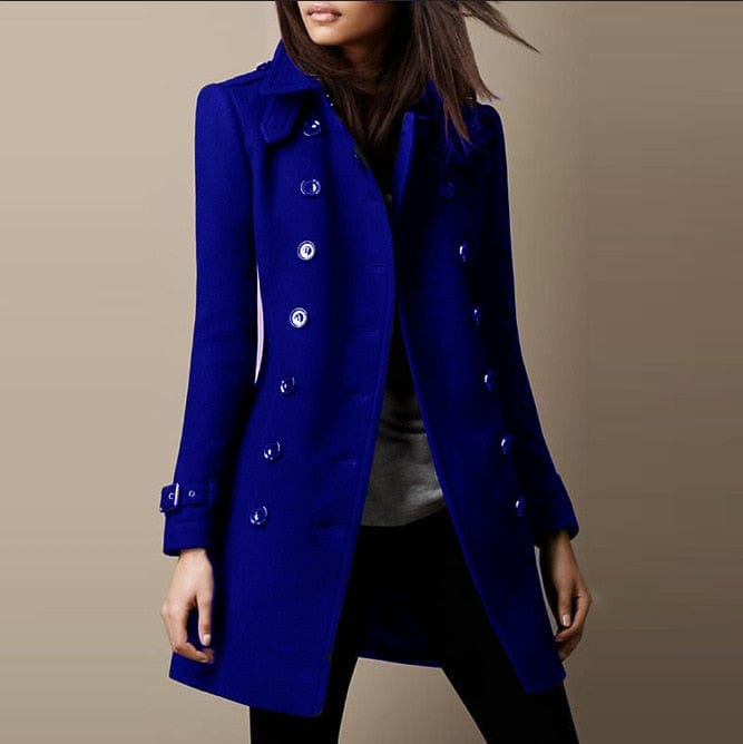 Classic Wool Blend Double Breasted Tailored Coat for Women