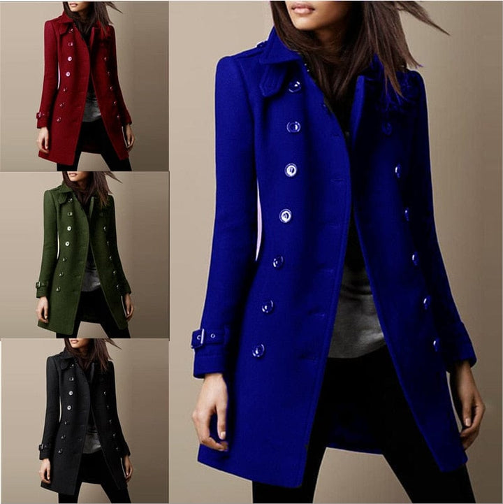 Classic Wool Blend Double Breasted Tailored Coat for Women