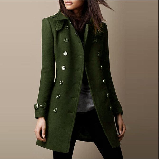 Classic Wool Blend Double Breasted Tailored Coat for Women
