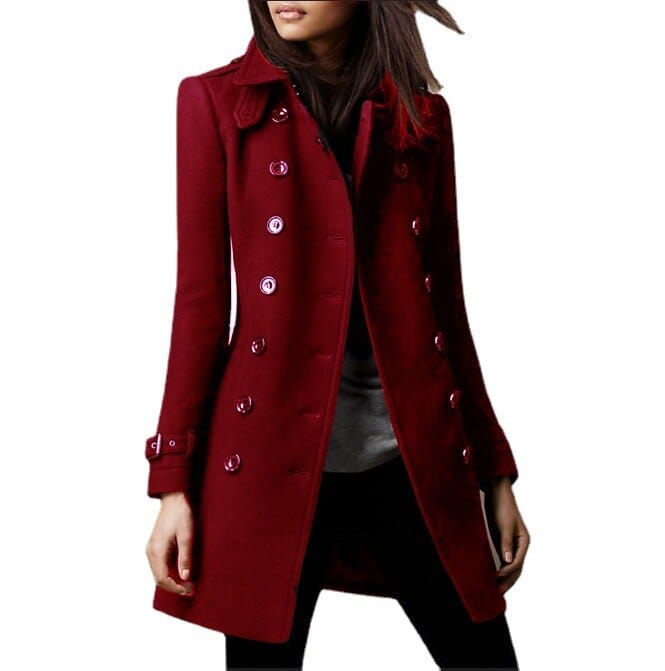 Classic Wool Blend Double Breasted Tailored Coat for Women