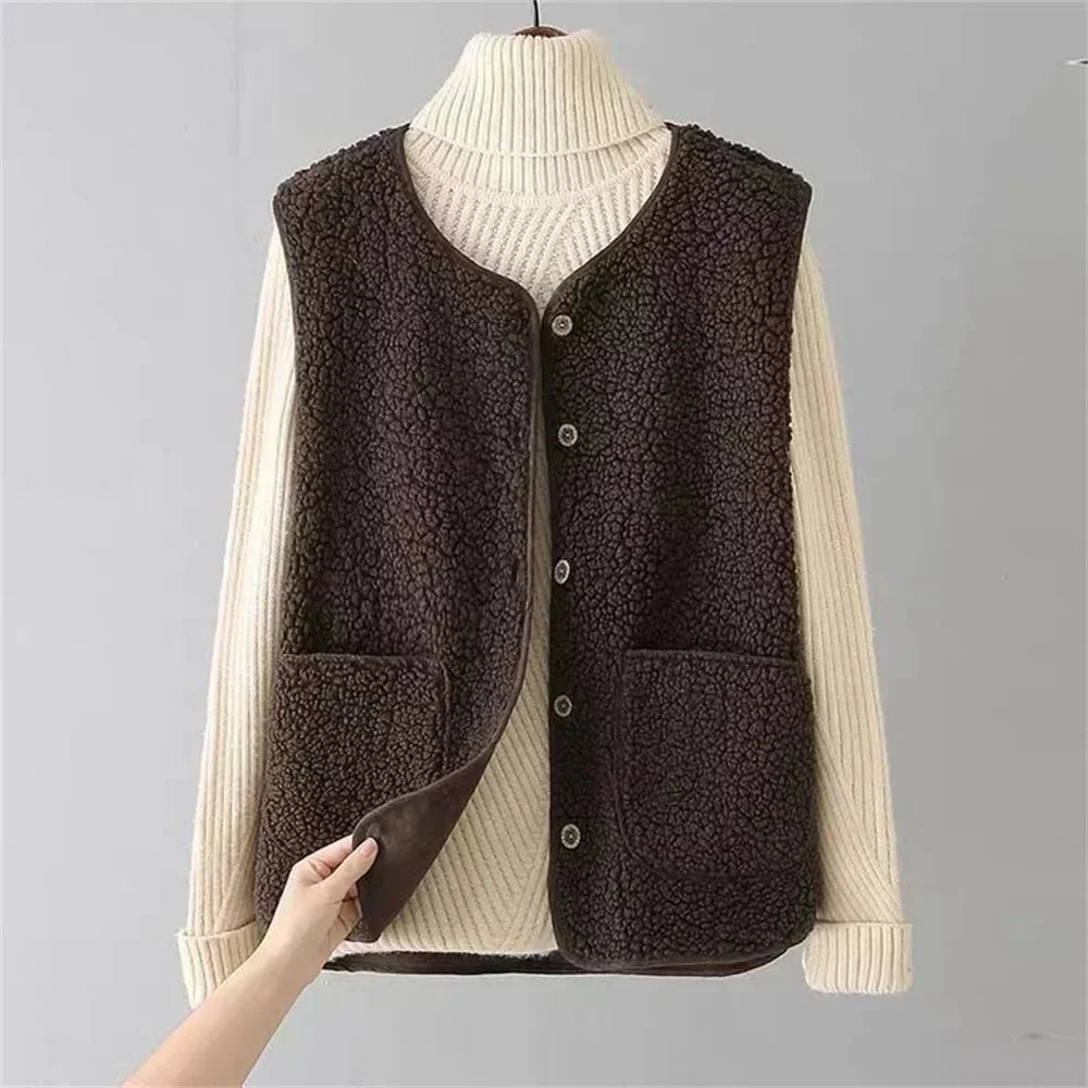 Women's Plush Sherpa Sleeveless Vest – Warm, Lightweight & Casual Layering