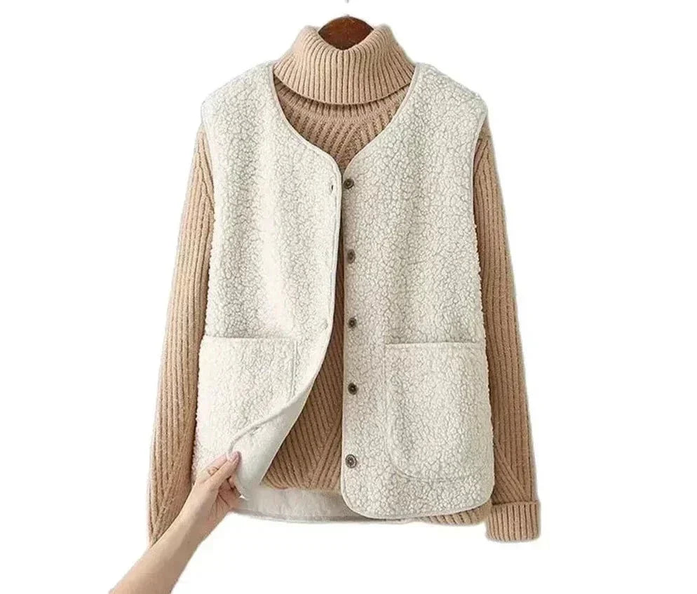 Women's Plush Sherpa Sleeveless Vest – Warm, Lightweight & Casual Layering