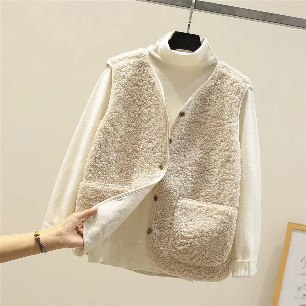 Women's Plush Sherpa Sleeveless Vest – Warm, Lightweight & Casual Layering