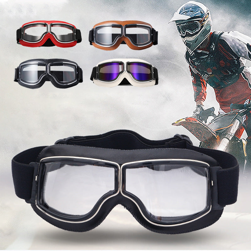 Classic Leather Aviator Goggles - Vintage Motorcycle Style with UV Protection