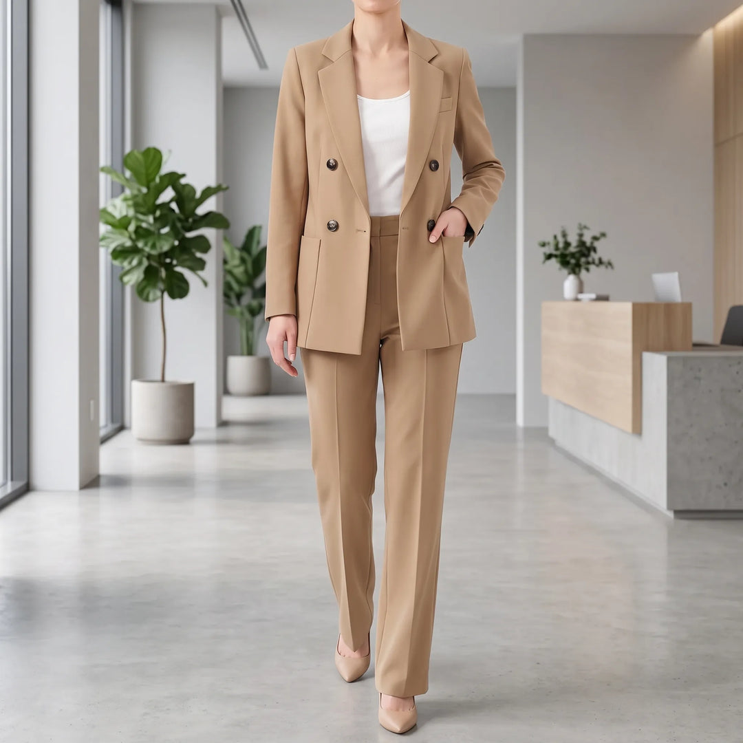 Classic Double-Breasted Formal Pant Suit - Tailored Two-Piece Set