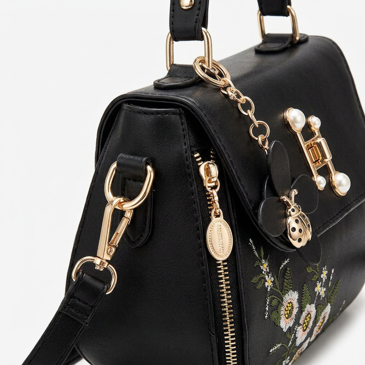 Florie – Floral Embroidered Vegan Cowhide Crossbody Bag