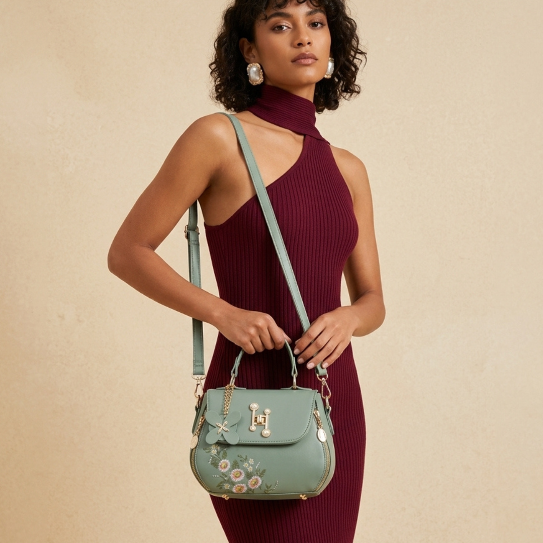 Florie – Floral Embroidered Vegan Cowhide Crossbody Bag