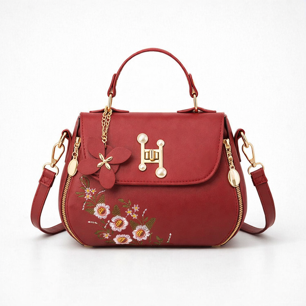 Florie – Floral Embroidered Vegan Cowhide Crossbody Bag