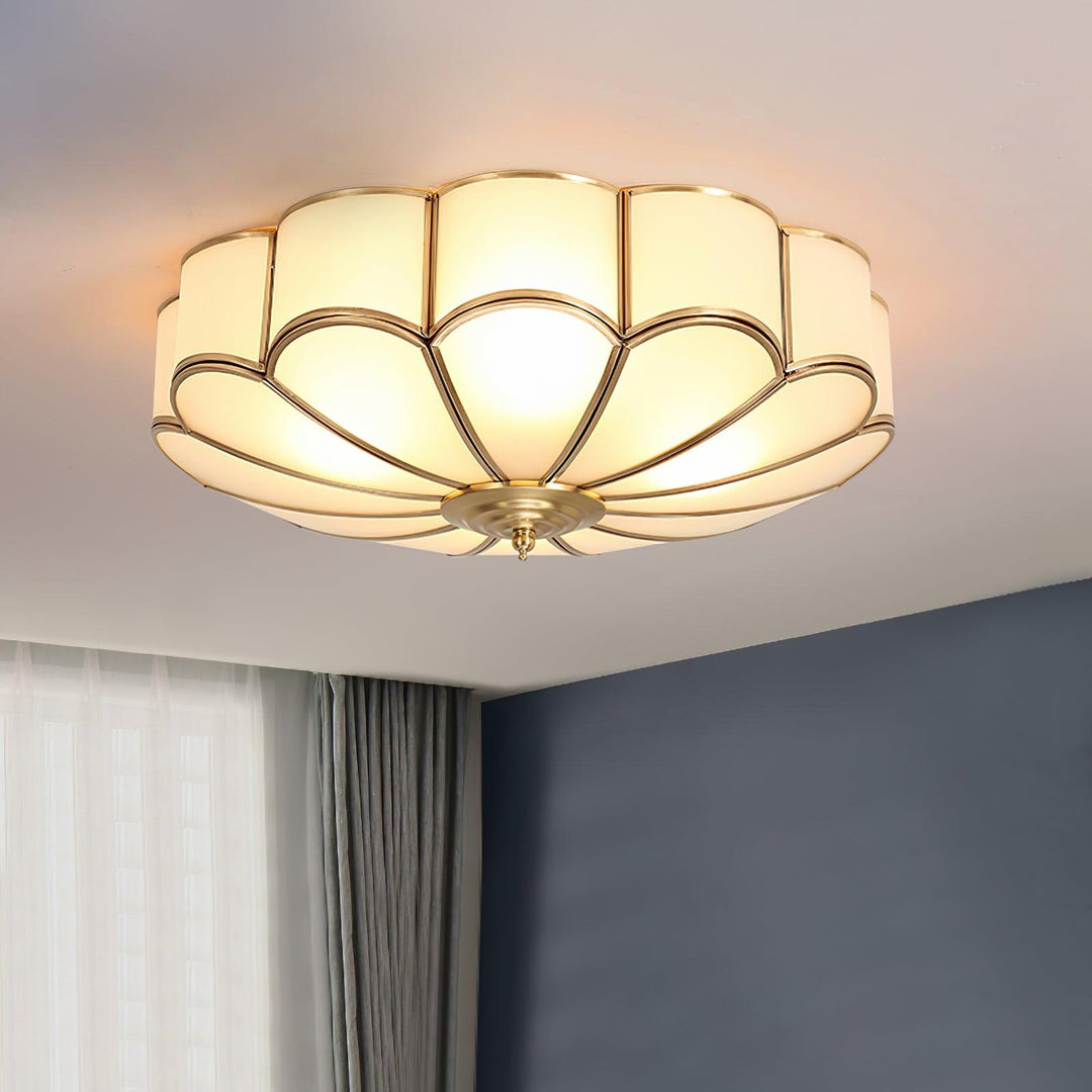 Ulira Ceiling Lamp Flower Shape Frosted Glass Brass