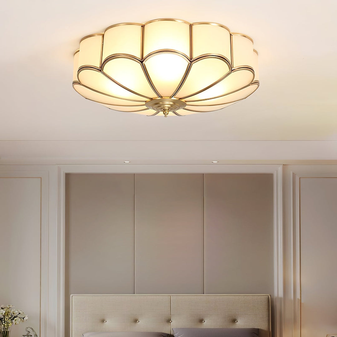 Ulira Ceiling Lamp Flower Shape Frosted Glass Brass