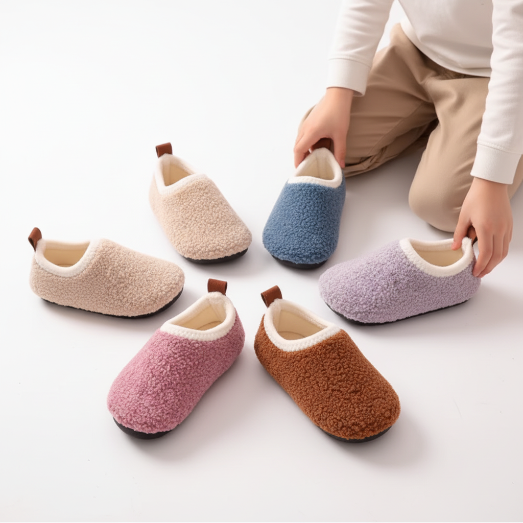 Cozy Plush-Lined Kids Indoor Slippers with Non-Slip Sole