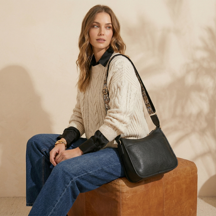 Tana – Vegan Cowhide Crossbody Bag, Boho Guitar Strap