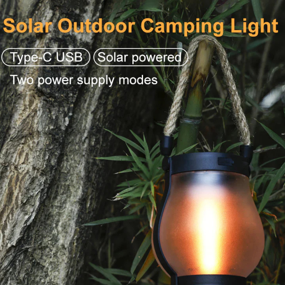 Solar lamp with realistic flickering flame effect for garden and outdoor lighting