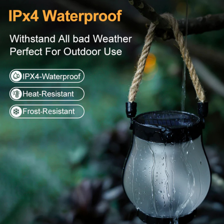 Solar lamp with realistic flickering flame effect for garden and outdoor lighting