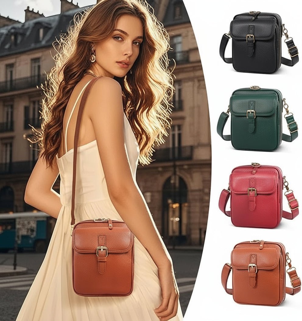 Secure Compact Leather Crossbody Bag with Anti-Theft Zippers