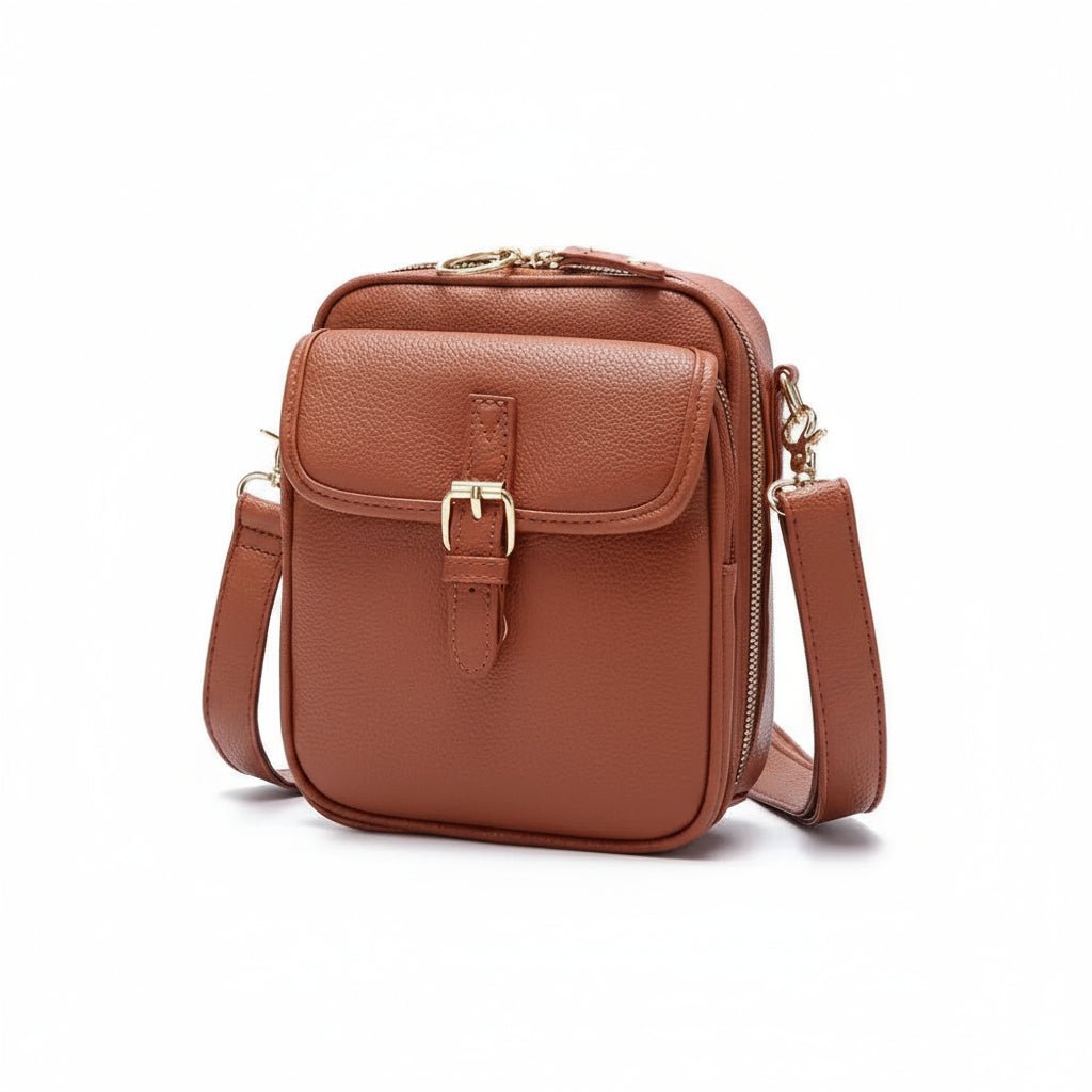 Secure Compact Leather Crossbody Bag with Anti-Theft Zippers